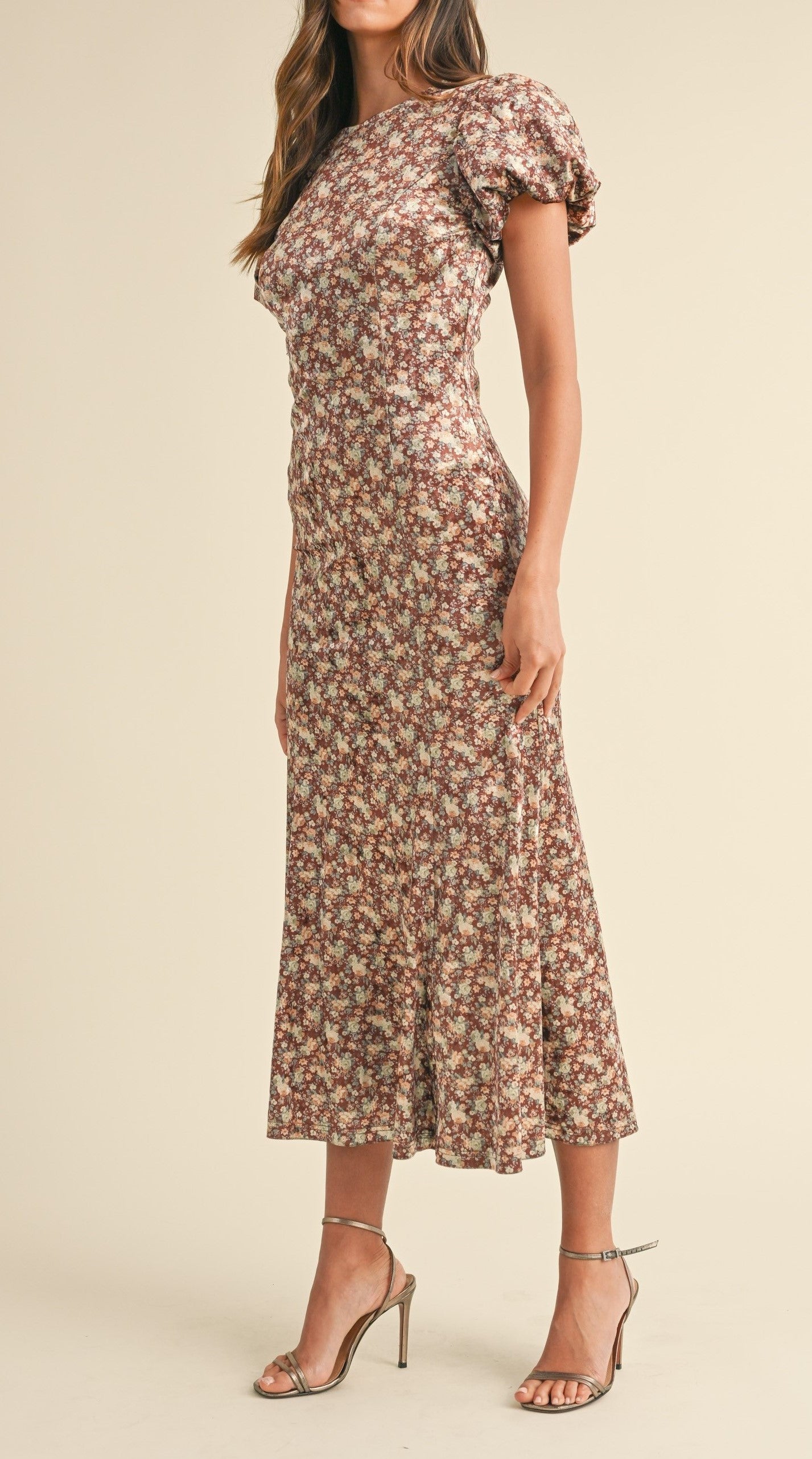 VELVET BROWN FLORAL DRESS