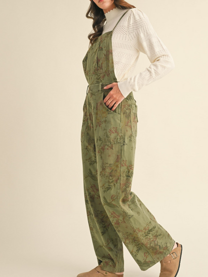 OLIVE VINTAGE WIDE LEG OVERALLS