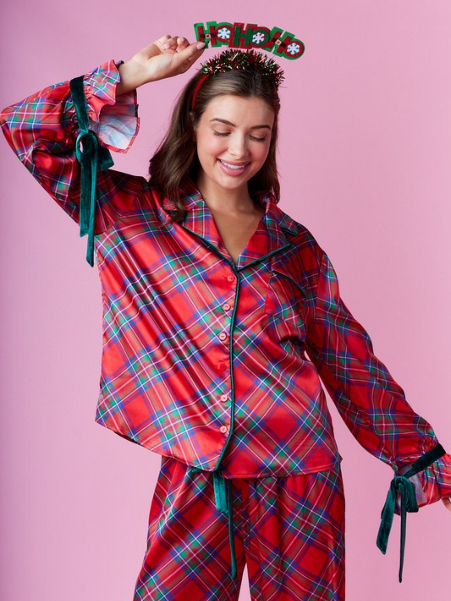 CHRISTMAS PLAID SATIN PAJAMA SET