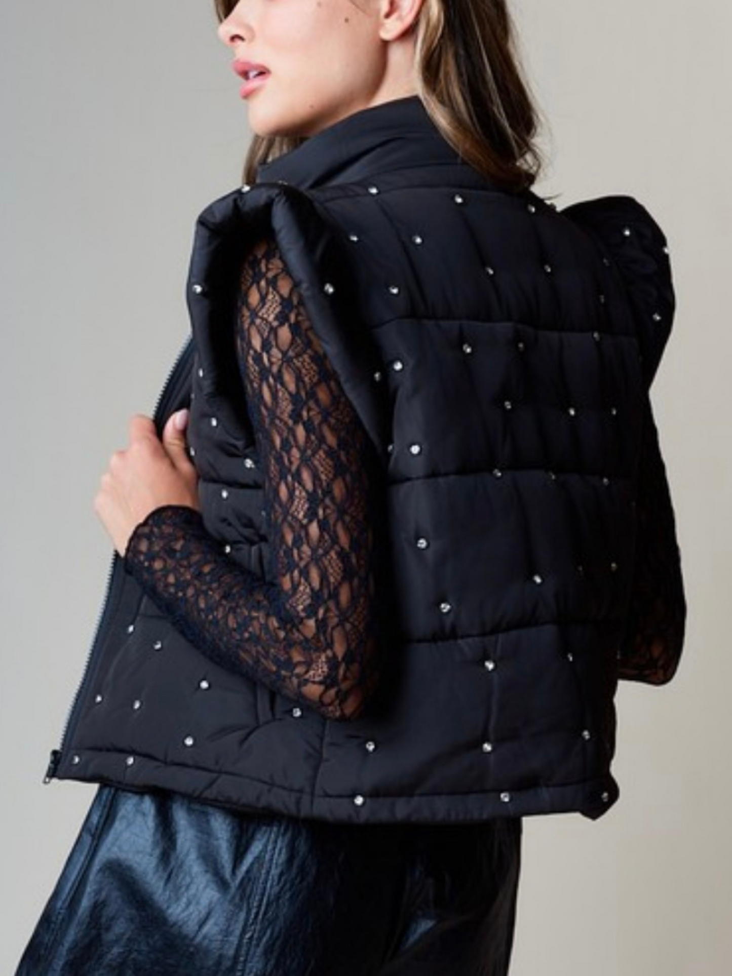 RHINESTONE EMBELLISHED PUFFER VEST