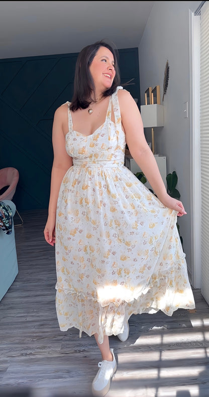 YELLOW FLORAL BOW DRESS