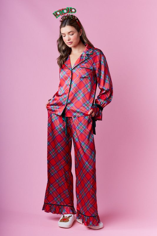 CHRISTMAS PLAID SATIN PAJAMA SET