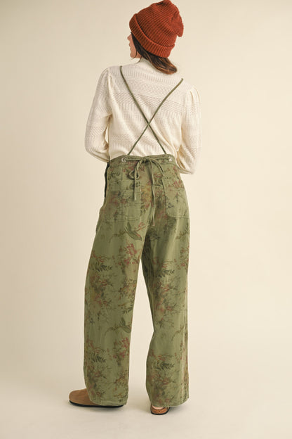 OLIVE VINTAGE WIDE LEG OVERALLS