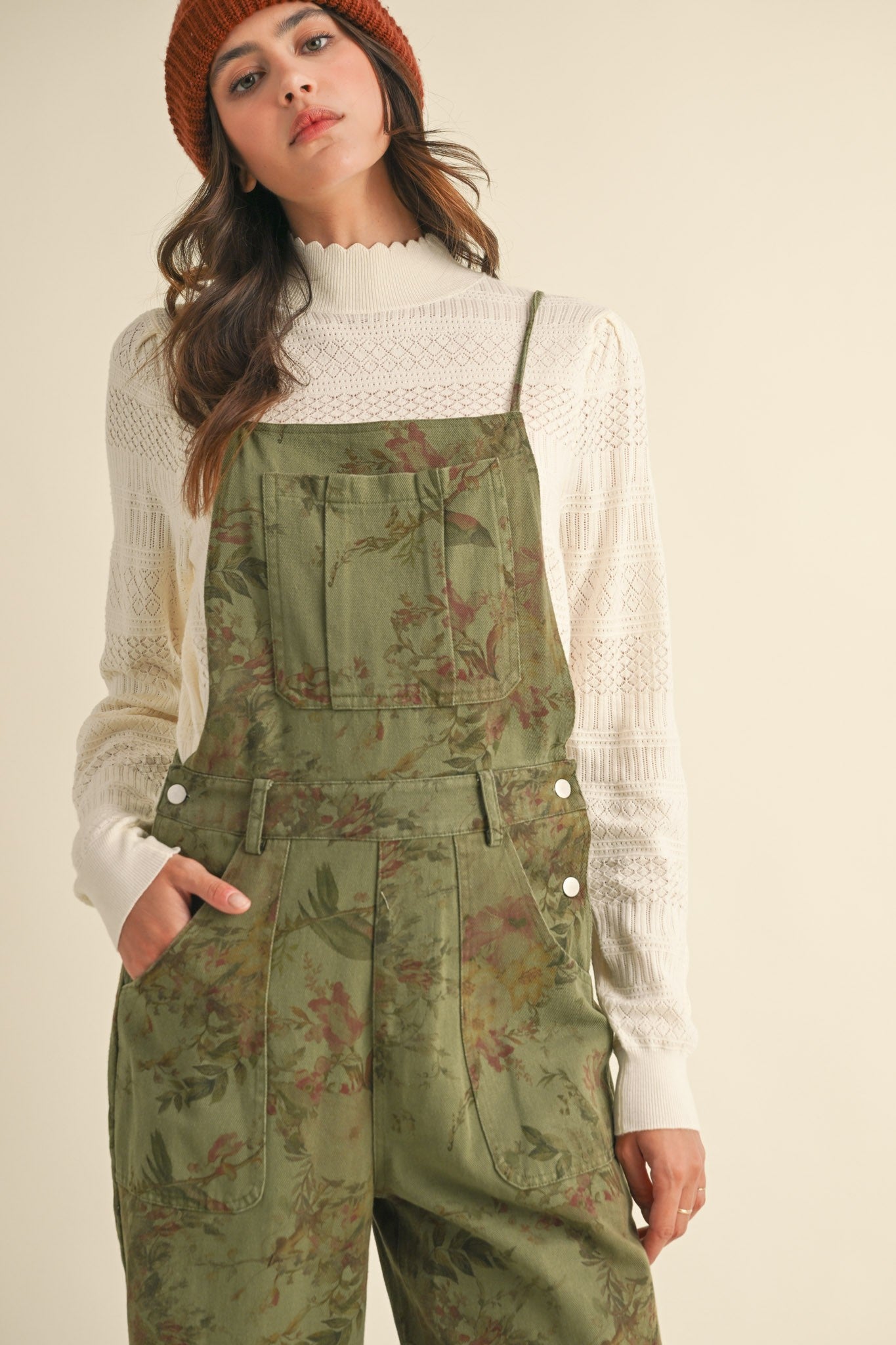 OLIVE VINTAGE WIDE LEG OVERALLS